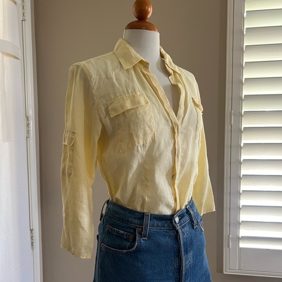 Vintage Max Studio 100% Linen Pale Yellow Button Down - Picture 2 of 5